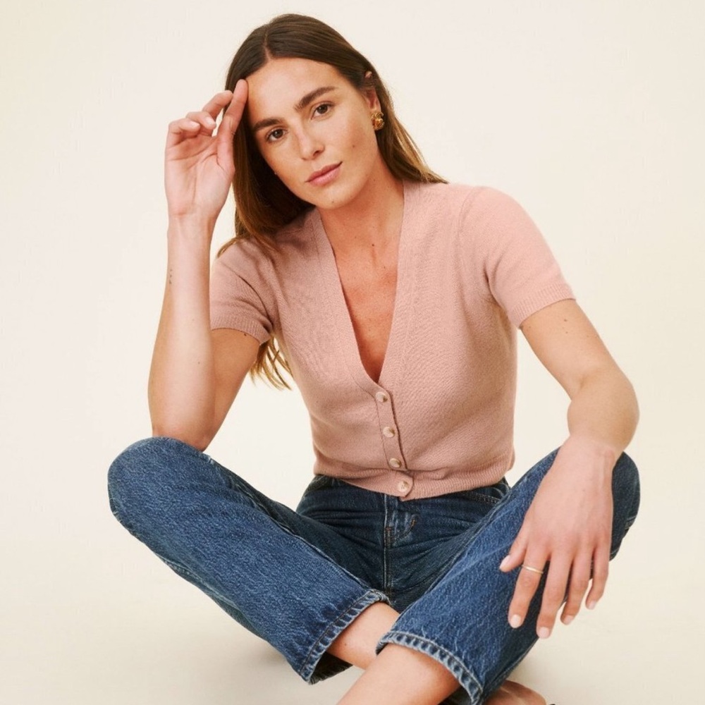 Reformation Cashmere V-Neck Short Sleeve Cardigan